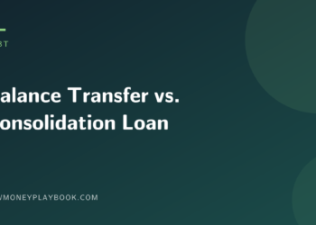 Illustration comparing a balance transfer against a debt consolidation loan, showing the article title on a dark background