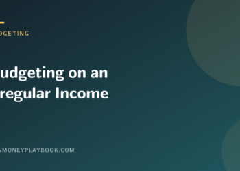 Illustration for a guide to budgeting on an irregular freelance income, with the article title on a dark blue background