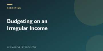 Illustration for a guide to budgeting on an irregular freelance income, with the article title on a dark blue background