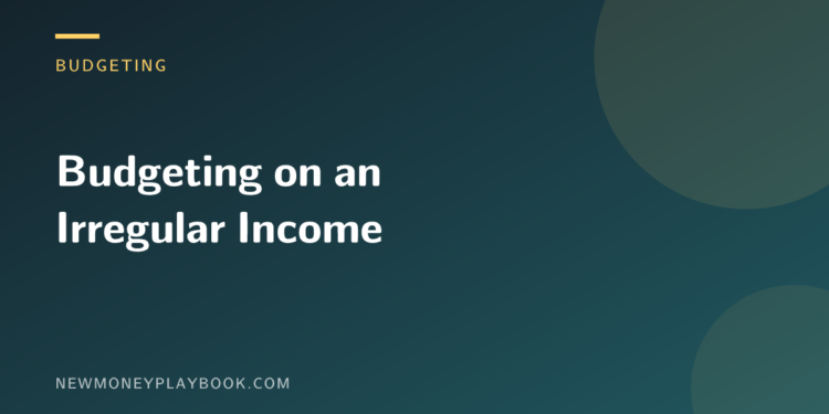 Illustration for a guide to budgeting on an irregular freelance income, with the article title on a dark blue background