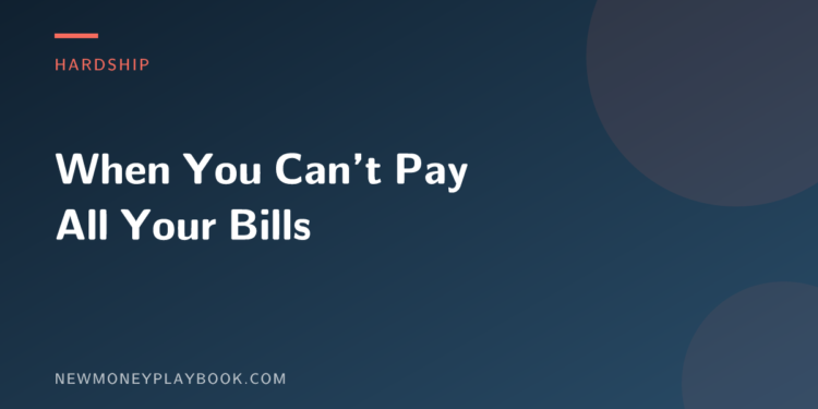 Illustration for a guide to triaging bills when you cannot pay them all, with the article title on a dark slate background
