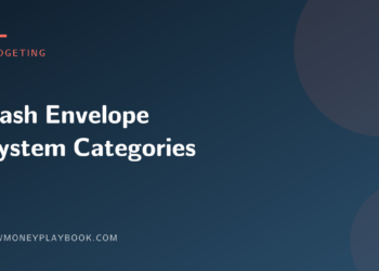 Illustration for a guide to cash envelope system categories, showing the article title on a dark background