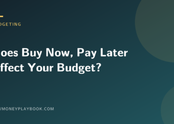 Illustration for a guide to whether buy now pay later affects your budget, showing the article title on a dark background