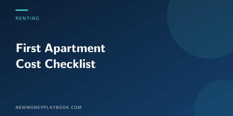 Illustration for a first apartment cost checklist, showing the article title on a dark background