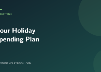 Illustration for a guide to building a holiday spending plan, showing the article title on a dark green background