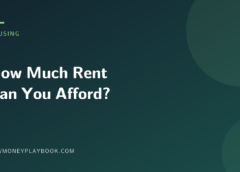 Illustration for a guide to how much of your paycheck should go to rent, with the article title on a dark purple background