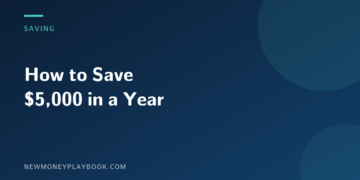 Illustration for a guide to saving $5,000 in a year, with the article title on a dark green background