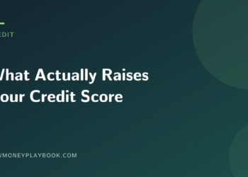 Illustration for a guide to what actually raises your credit score, showing the article title on a dark background