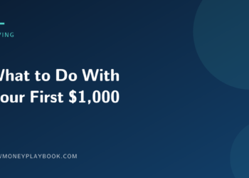 Illustration for an article on what to do with your first $1,000, showing the article title on a dark blue background