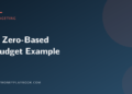 Illustration for a worked zero-based budget example, with the article title on a dark teal background